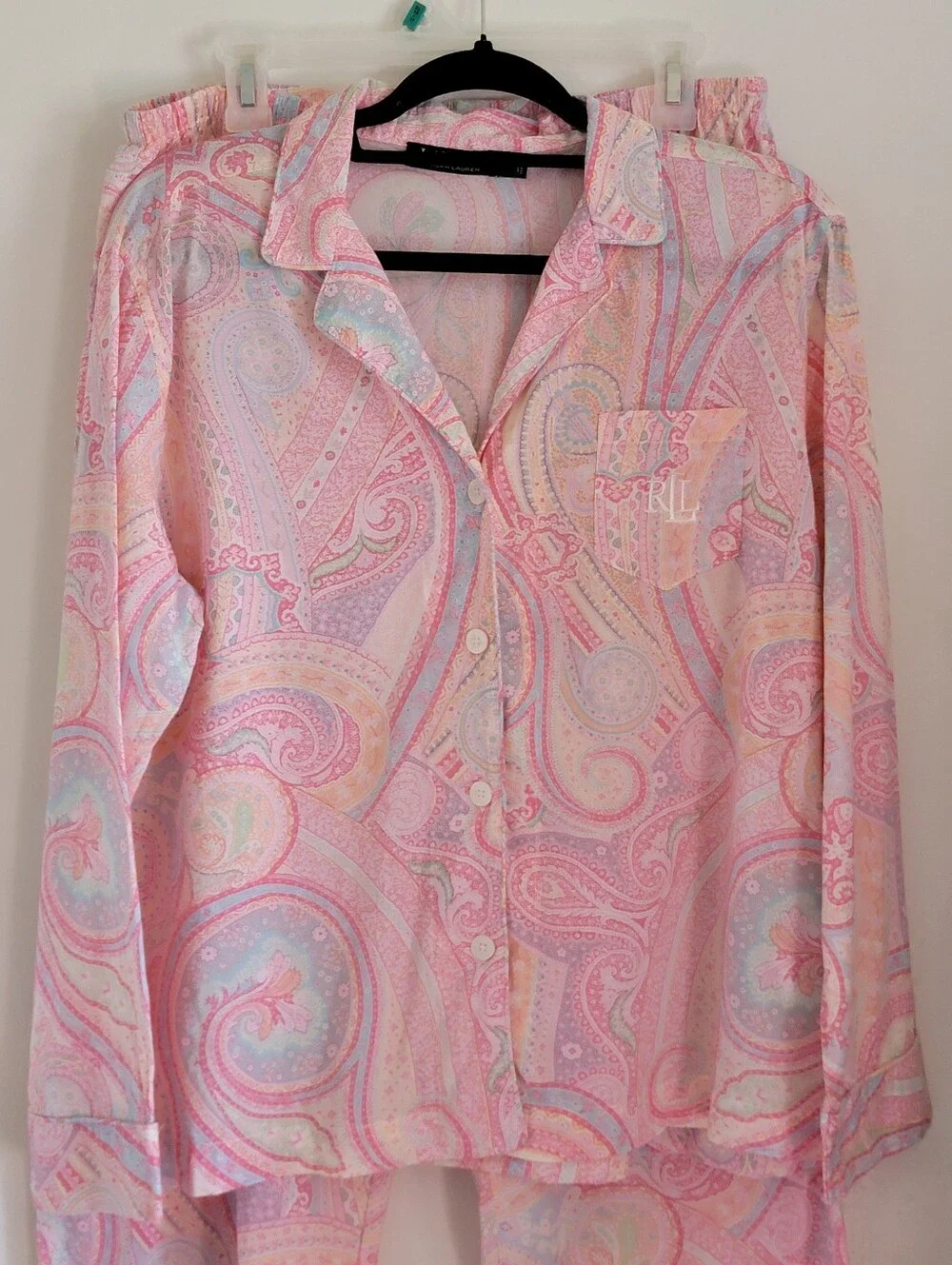 Ralph Lauren Monogram Pajamas Large L Pink Pastel Paisley PJ Set Mint Condition
